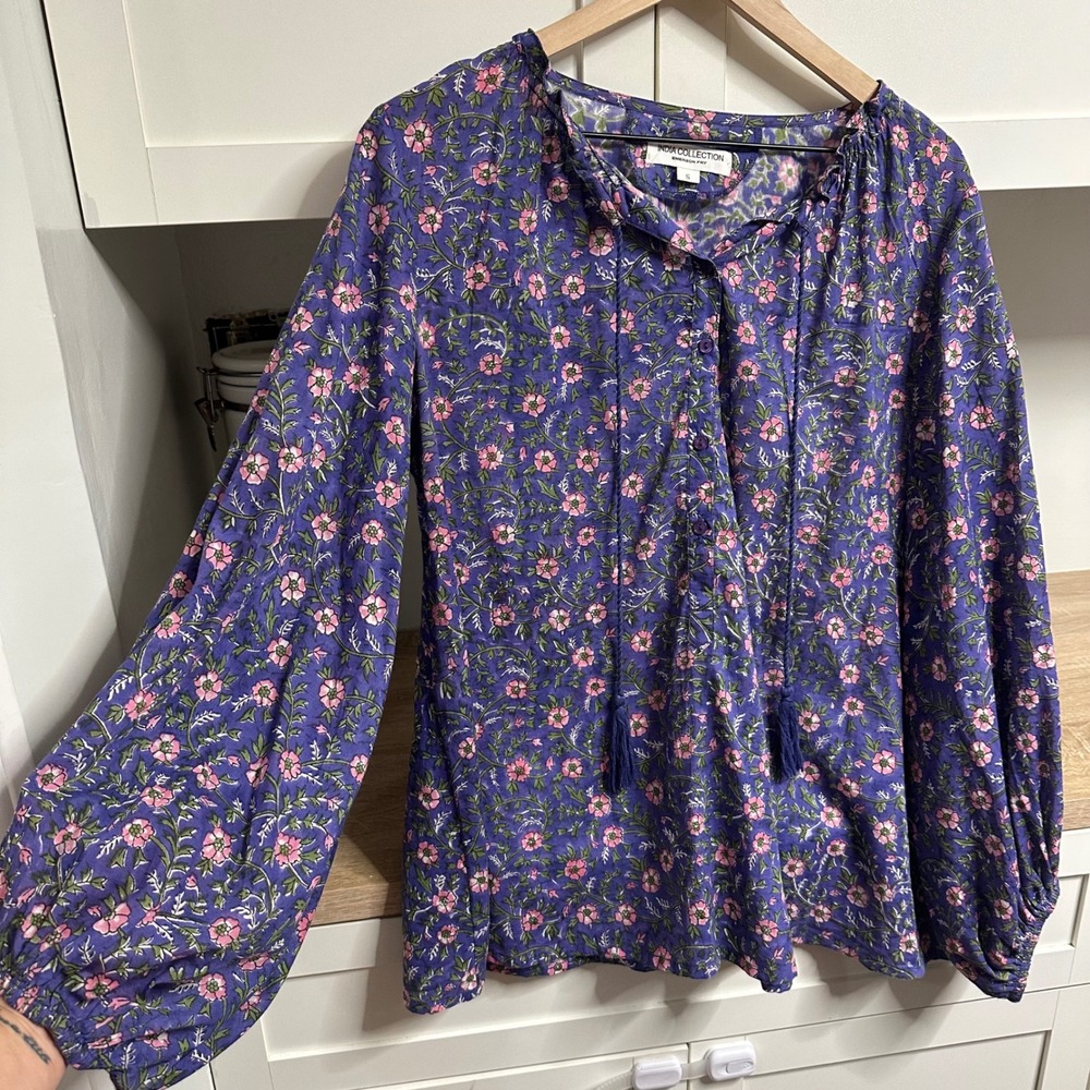 Emerson Fry Bardot Top India Collection Blouse Womens S Iris Wildflower Boho